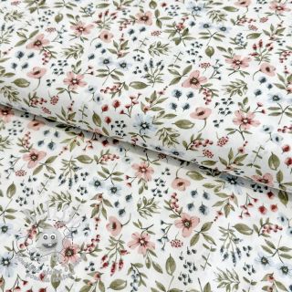 Tissu coton Small flowers white army green