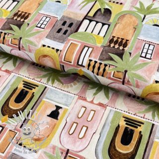 Tissu déco Tropical cottages white digital print