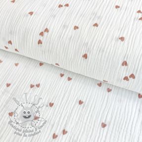 Tissu double gaze/mousseline Small hearts white