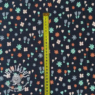 Jersey Glitter tiny flowers indigo melange