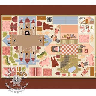 Tissu coton Castle dollhouse PANEL digital print