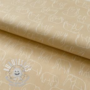 Tissu coton Elephants line Art Snoozy light yellow