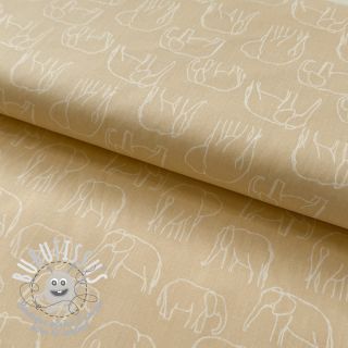 Tissu coton Elephants line Art Snoozy light yellow