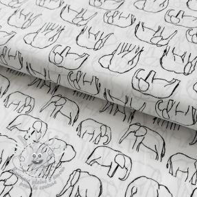 Tissu coton Elephants line Art Snoozy white