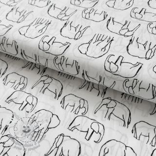 Tissu coton Elephants line Art Snoozy white