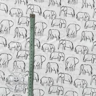 Tissu coton Elephants line Art Snoozy white