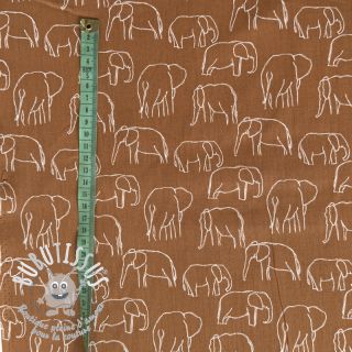 Tissu coton Elephants line Art Snoozy brick