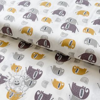 Tissu coton Elephants Snoozy ochre