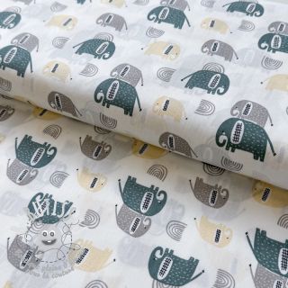 Tissu coton Elephants Snoozy old green