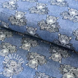 Tissu double gaze/mousseline Jeans melange leopard blue