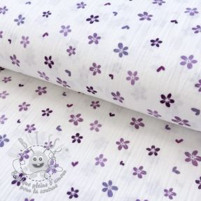Tissu double gaze/mousseline Faded flowers Snoozy violet