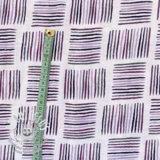 Tissu double gaze/mousseline Square stripes Snoozy violet