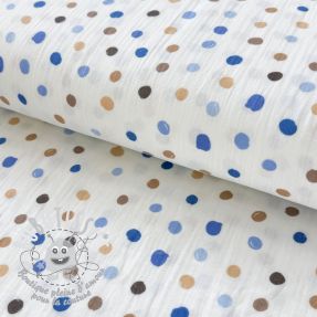 Tissu double gaze/mousseline Big dots Snoozy old blue