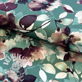 Viscose Twill water painted floral green digital print