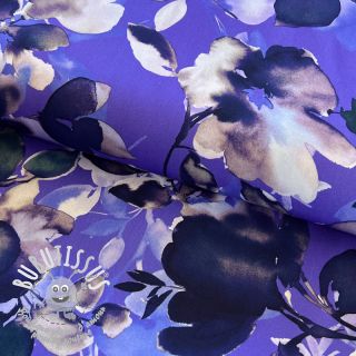 Viscose Twill water painted floral blue digital print