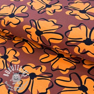 Jersey Retro flowers brown