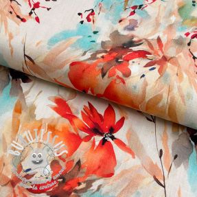 Tissu mélange lin et cotton Faded flowers RAMIE red digital print