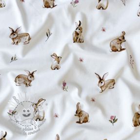 Jersey Rabbits and flowers white digital print