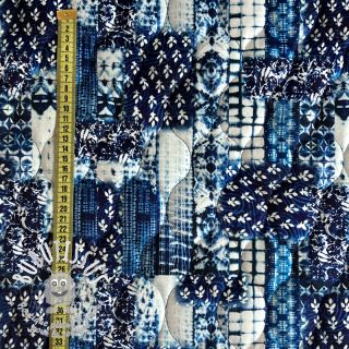 Tissu matelassé VELVET Patchwork navy digital print