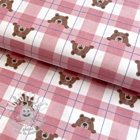 Tissu coton FLANNEL Bear check light pink