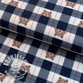 Tissu coton FLANNEL Bear check navy