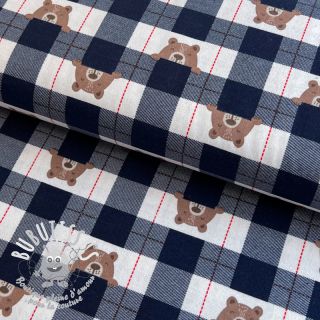 Tissu coton FLANNEL Bear check navy