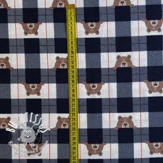 Tissu coton FLANNEL Bear check navy