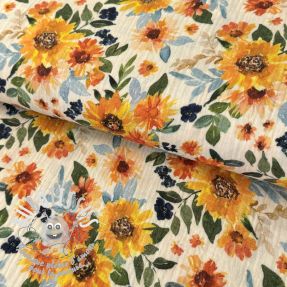 Tissu double gaze/mousseline Summer flowers white digital print