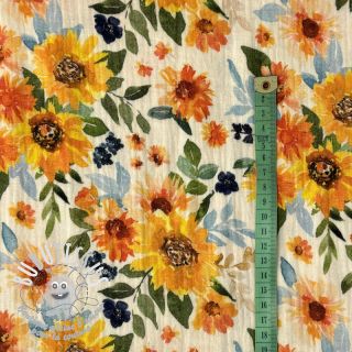 Tissu double gaze/mousseline Summer flowers white digital print