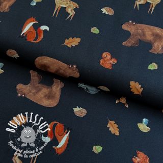 Tissu coton Animals in the wood navy digital print