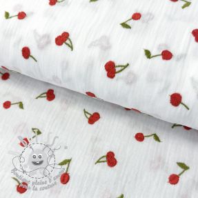 Tissu double gaze/mousseline EMBROIDERY Cherries white