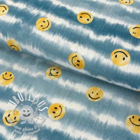 Tissu double gaze/mousseline Happy faces jeans digital print