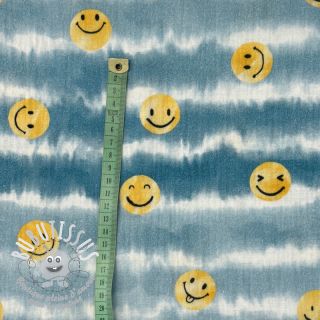 Tissu double gaze/mousseline Happy faces jeans digital print