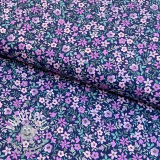 Tissu coton Mimi flowers navy purple digital print