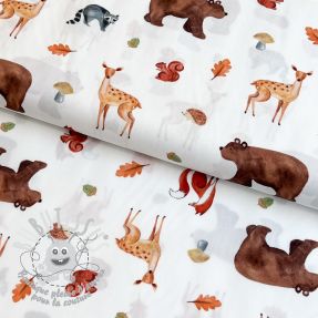 Tissu coton Animals in the wood white digital print