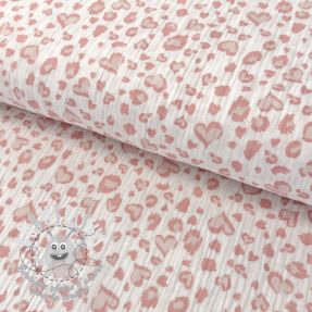 Tissu double gaze/mousseline Animal skin hearts white