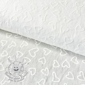 Tissu coton VOILE Embroidery Hearts white