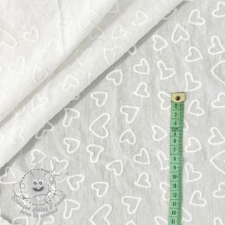 Tissu coton VOILE Embroidery Hearts white