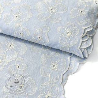 Tissu coton Embroidery Emilia light blue 2-side border