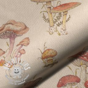 Tissu déco Linenlook premium Mushroom Hand Drawn digital print