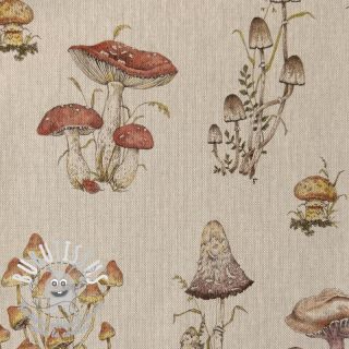 Tissu déco Linenlook premium Mushroom Hand Drawn digital print