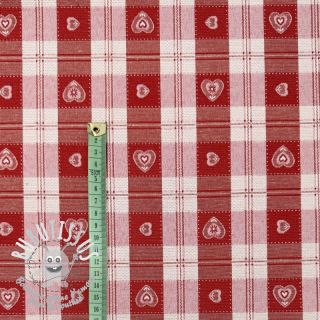 Tissu déco jacquard DOUBLE FACE Landhaus Heart Check dark red