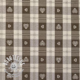 Tissu déco jacquard DOUBLE FACE Landhaus Heart Check taupe