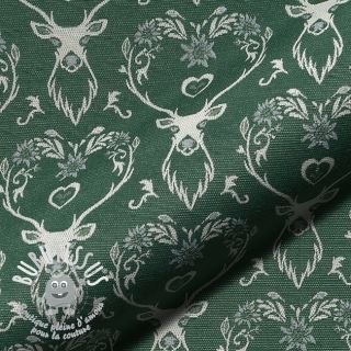 Tissu déco jacquard DOUBLE FACE Landhaus Deer Heart forest green