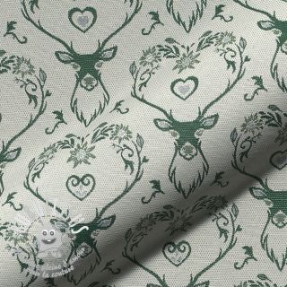 Tissu déco jacquard DOUBLE FACE Landhaus Deer Heart forest green