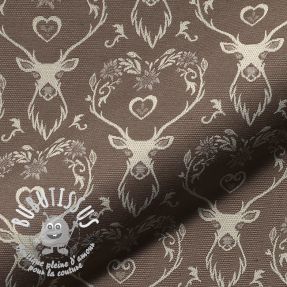 Tissu déco jacquard DOUBLE FACE Landhaus Deer Heart taupe