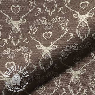 Tissu déco jacquard DOUBLE FACE Landhaus Deer Heart taupe