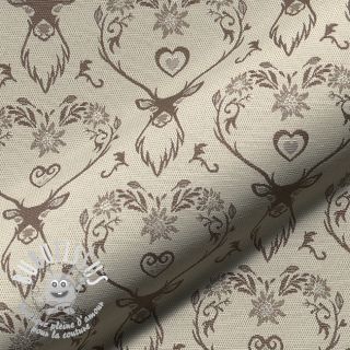 Tissu déco jacquard DOUBLE FACE Landhaus Deer Heart taupe