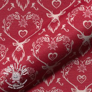 Tissu déco jacquard DOUBLE FACE Landhaus Deer Heart dark red