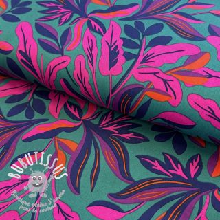 Tissu coton SATIN NERIDA HANSEN Lush leaves petrol digital print